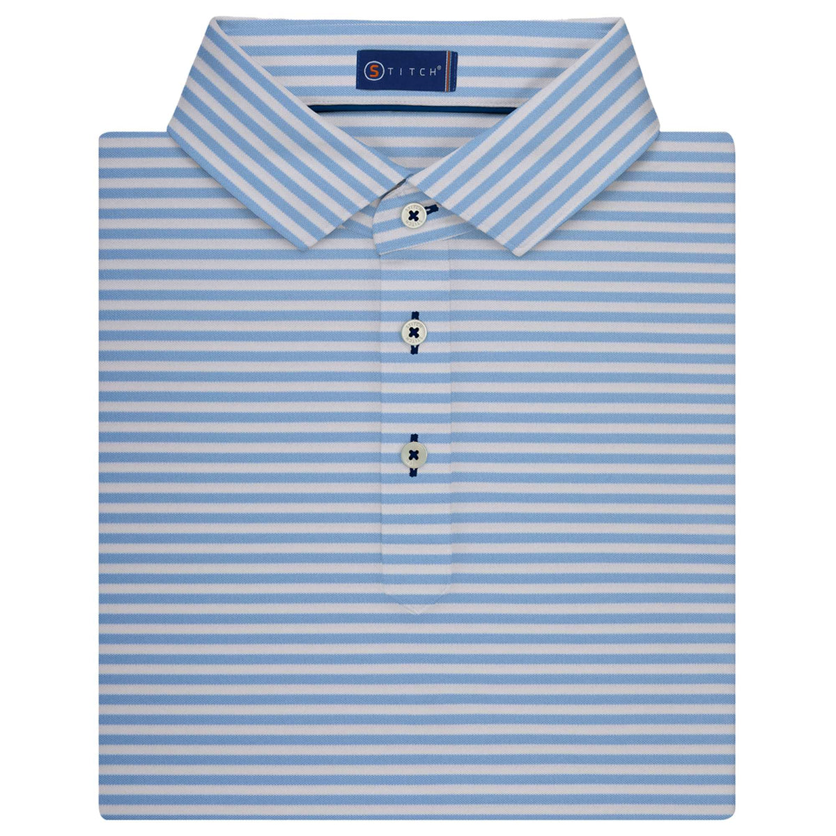 STITCH Club Stripe Pique Polo for Men Embroidery - Bluebell - Front