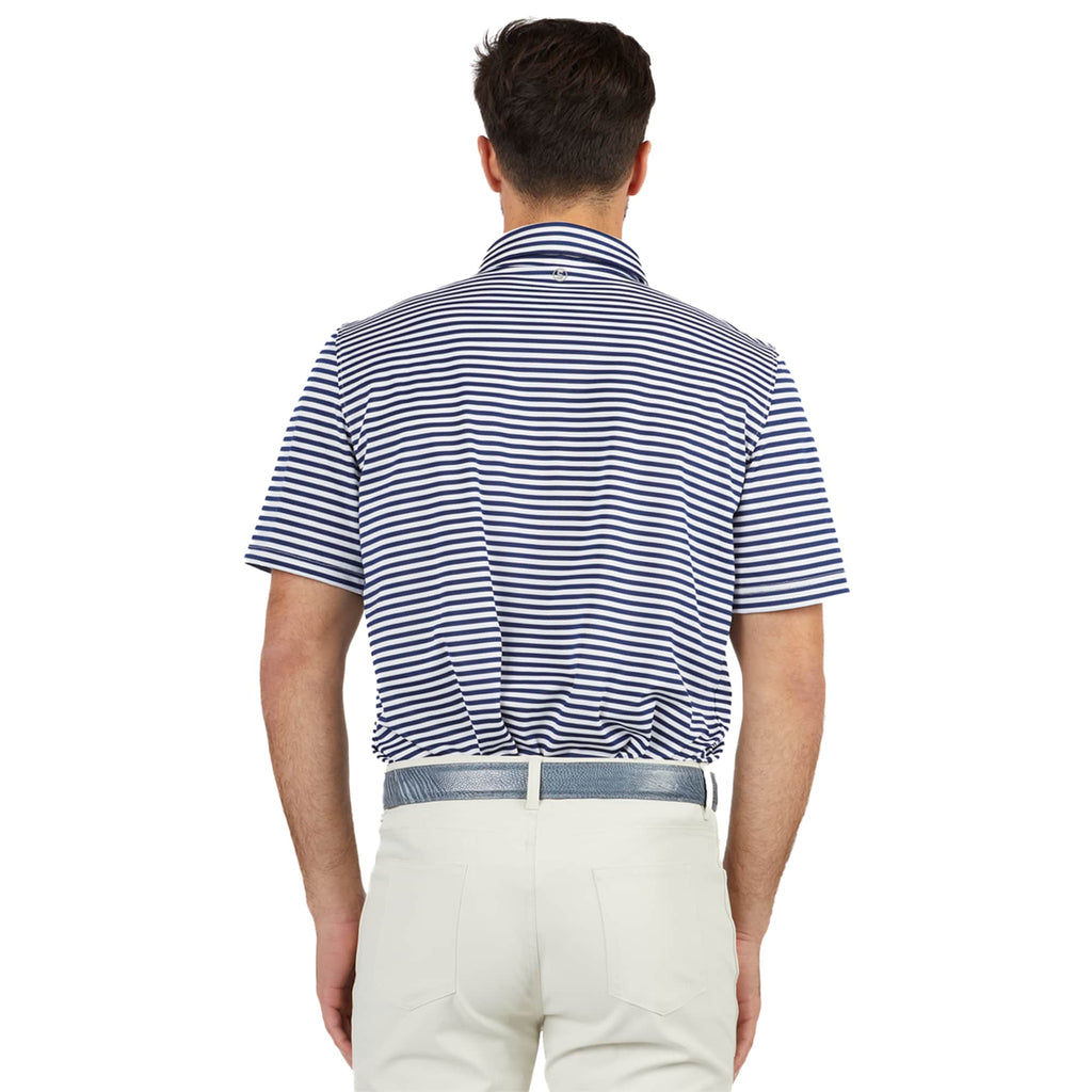 STITCH Club Stripe Pique Polo for Men Embroidery - Stitch Navy - Back On Model