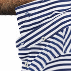 STITCH Club Stripe Pique Polo for Men Embroidery - Stitch Navy - Detail On Model 2