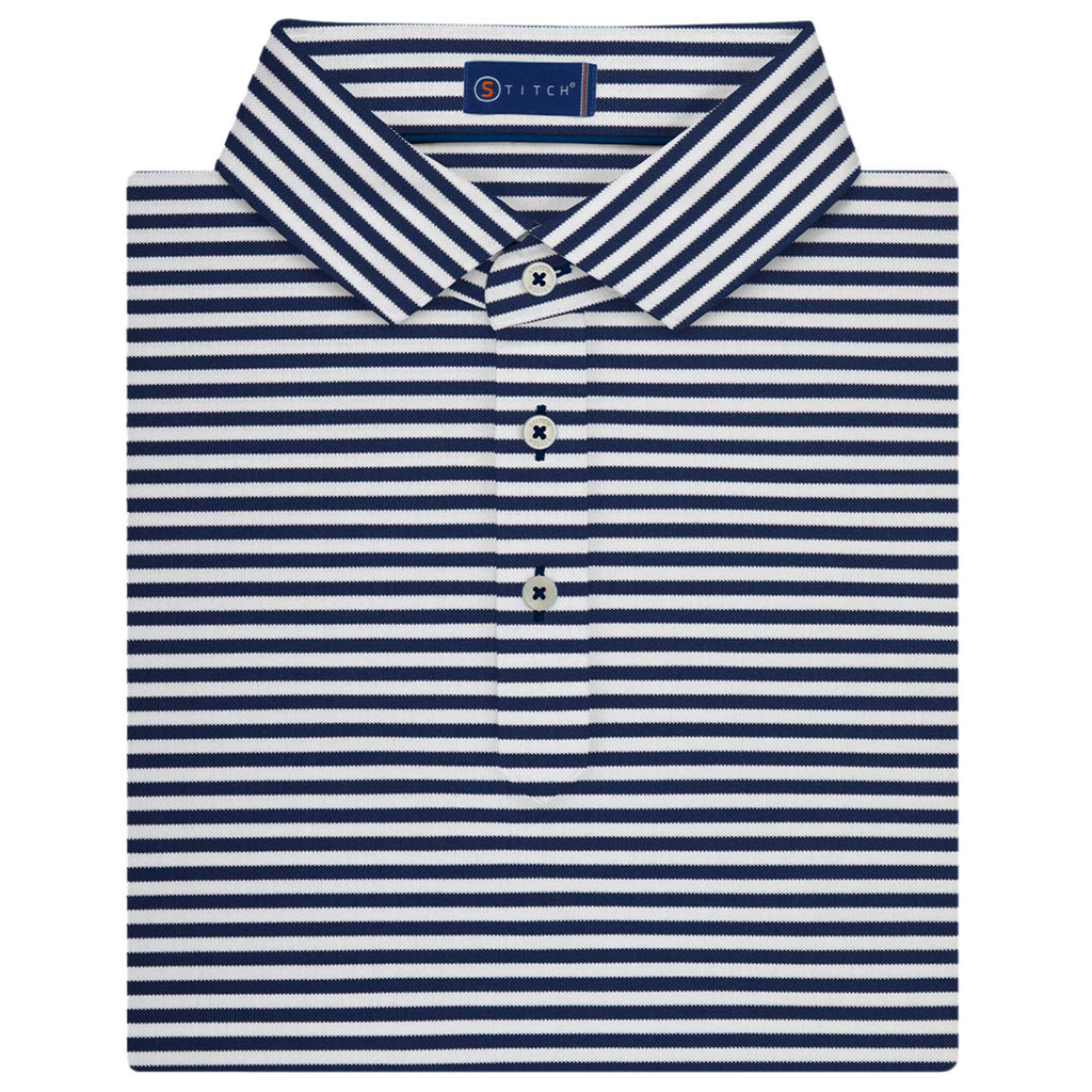 STITCH Club Stripe Pique Polo for Men Embroidery - Stitch Navy - Front
