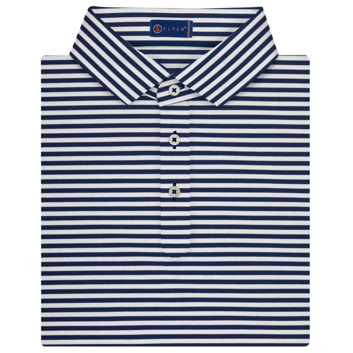 STITCH Club Stripe Pique Polo for Men Embroidery - Stitch Navy - Front