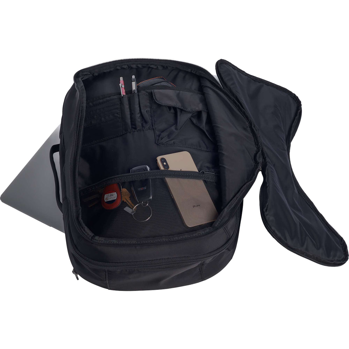 STITCH Day Traveler Convertible Backpack and Briefcase Embroidery - Onyx - Right Angle Open