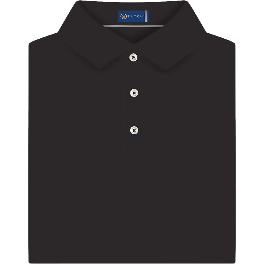 STITCH Solid Pique Golf Polo for Men Transfer - Black - Front