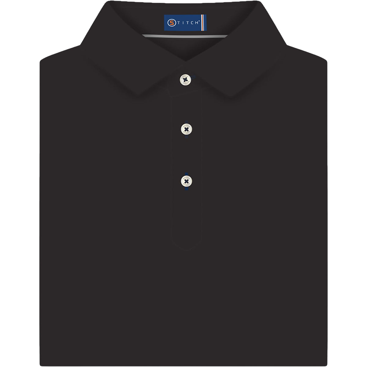 STITCH Solid Pique Golf Polo for Men Transfer - Black - Front