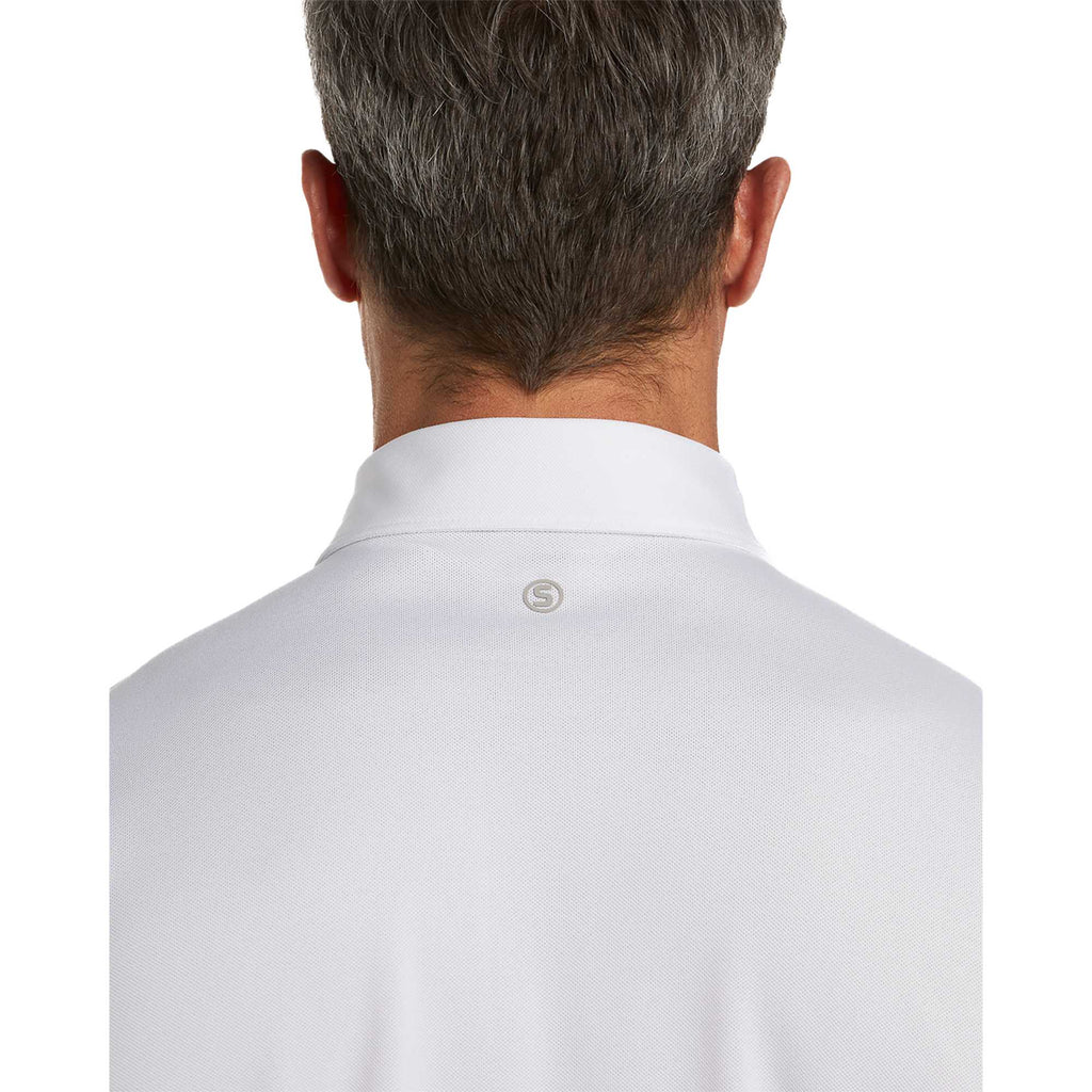 STITCH Solid Pique Golf Polo for Men Transfer - White - Back On Model 2