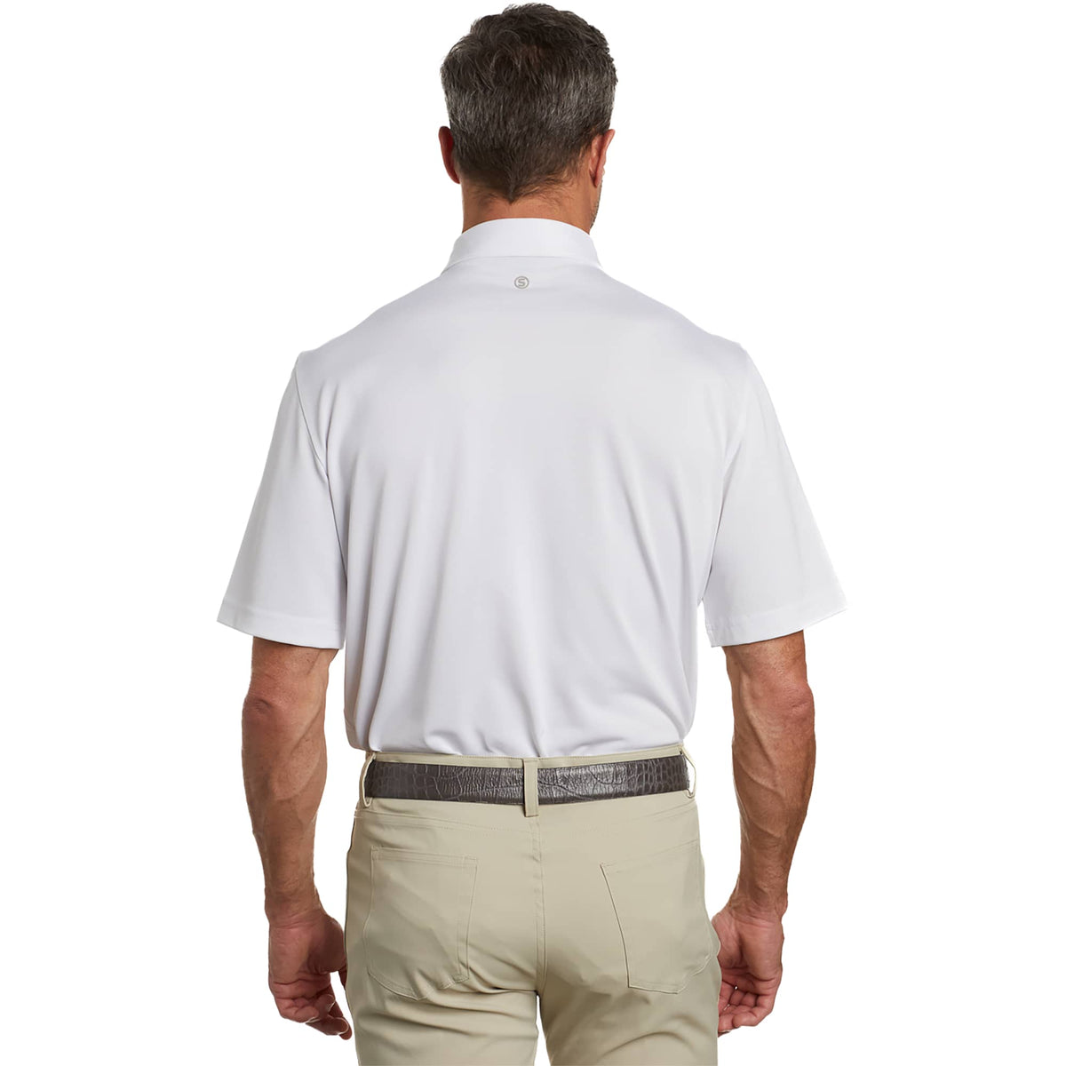 STITCH Solid Pique Golf Polo for Men Transfer - White - Back On Model