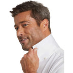 STITCH Solid Pique Golf Polo for Men Transfer - White - Front On Model 2