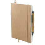 Stone Paper Soft Cover Journal and Bamboo Pen Set, 5.5 x 8.5 Inches Debossing - Natural - Left Angle 2