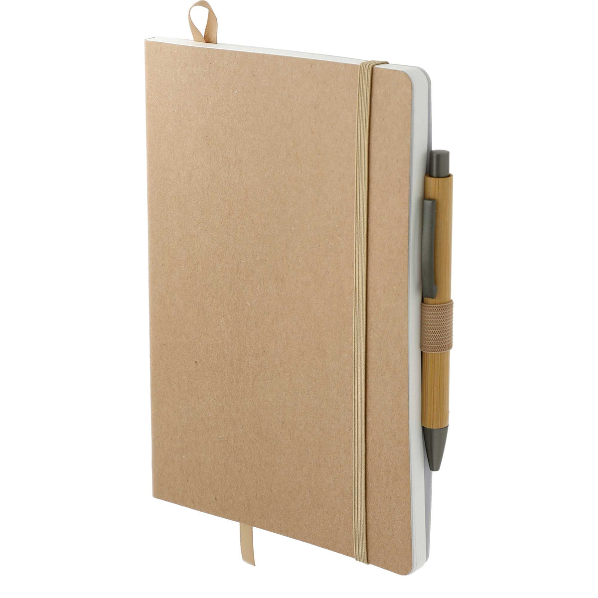 Stone Paper Soft Cover Journal and Bamboo Pen Set, 5.5 x 8.5 Inches Debossing - Natural - Left Angle 2