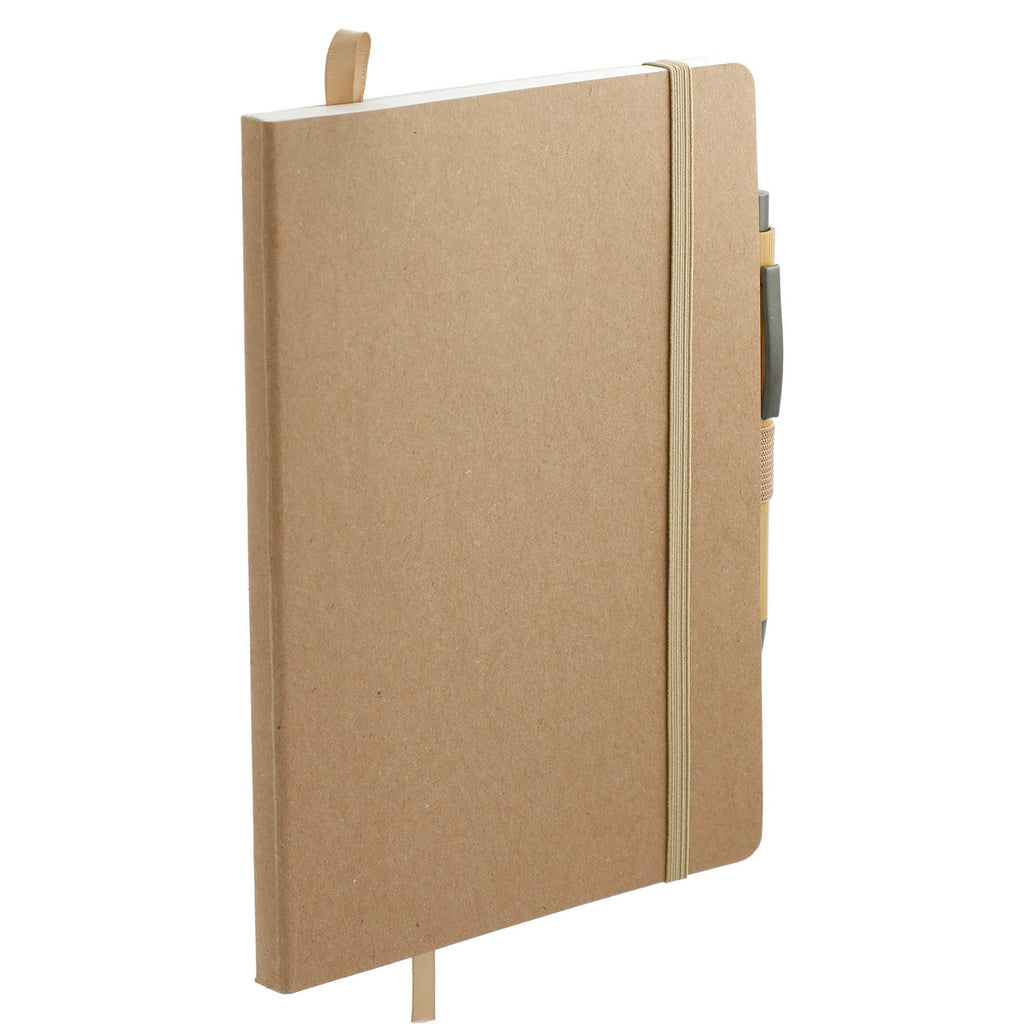 Stone Paper Soft Cover Journal and Bamboo Pen Set, 5.5 x 8.5 Inches Debossing - Natural - Right Angle 2