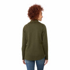 Stratton Wool Blend Half Zip for Women Embroidery - Loden Heather - Back On Model