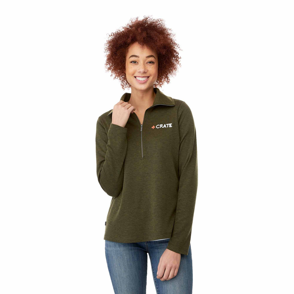 Stratton Wool Blend Half Zip for Women Embroidery - Loden Heather - Front On Model