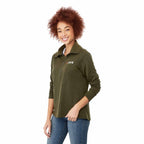 Stratton Wool Blend Half Zip for Women Embroidery - Loden Heather - On Model