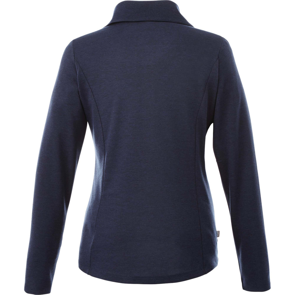 Stratton Wool Blend Half Zip for Women Embroidery - Metro Blue Heather - Back Flat