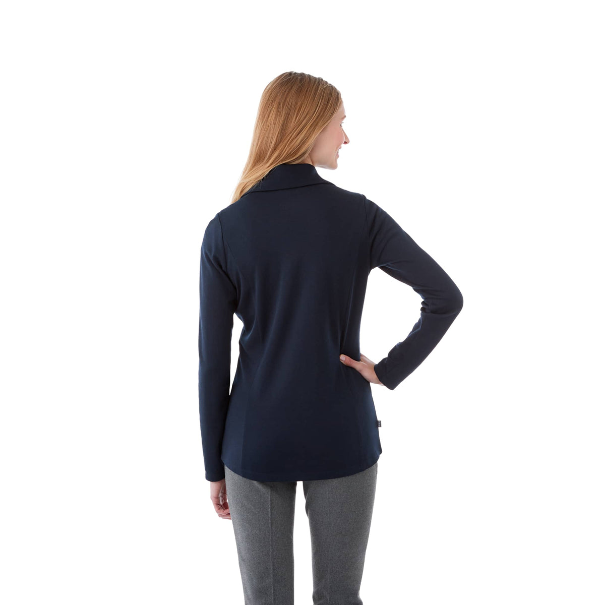 Stratton Wool Blend Half Zip for Women Embroidery - Navy Heather - Back Flat