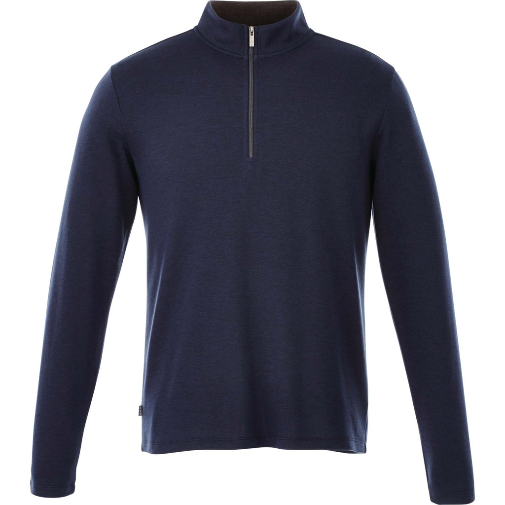 Stratton Wool Blend Quarter Zip for Men Embroidery - Metro Blue Heather - Front Flat