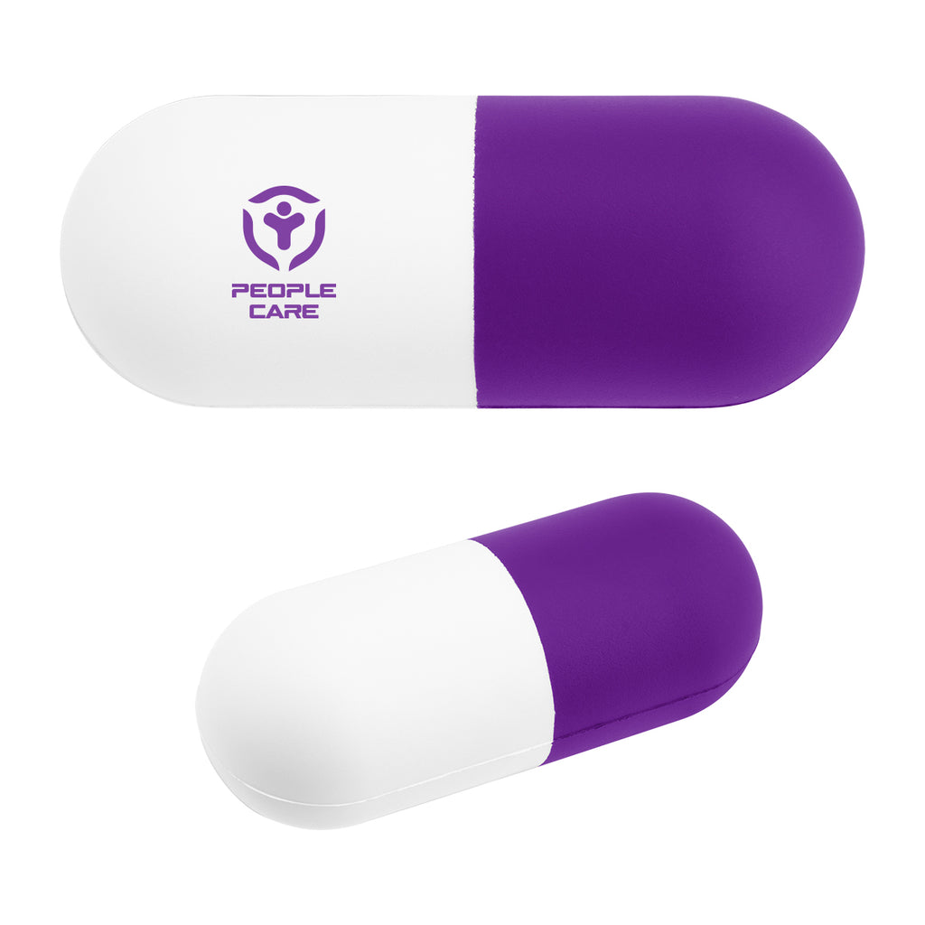 Stress Reliever Shaped Like a Capsule - Purple - Pad Print