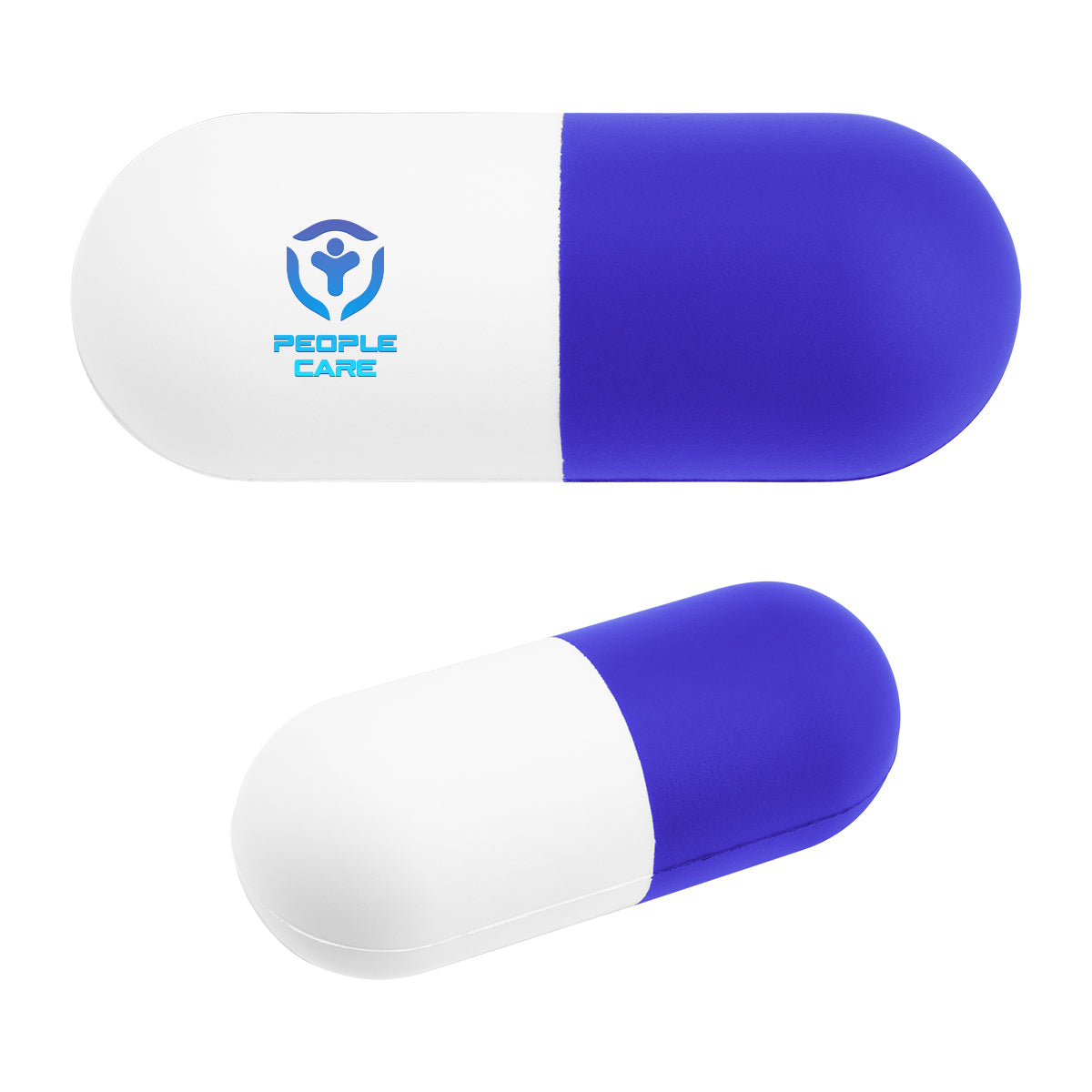 Stress Reliever Shaped Like a Capsule - White with Blue - Full Color