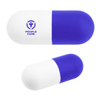 Stress Reliever Shaped Like a Capsule - White with Blue - Pad Print
