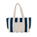 Striped Cotton Canvas Tote with Zip Top, Large - Navy Blue - View 4