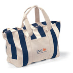 Striped Cotton Canvas Tote with Zip Top, Large Transfer - Navy Blue - View 1