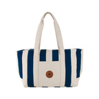 Striped Cotton Canvas Tote with Zip Top, Large Transfer - Navy Blue - View 2