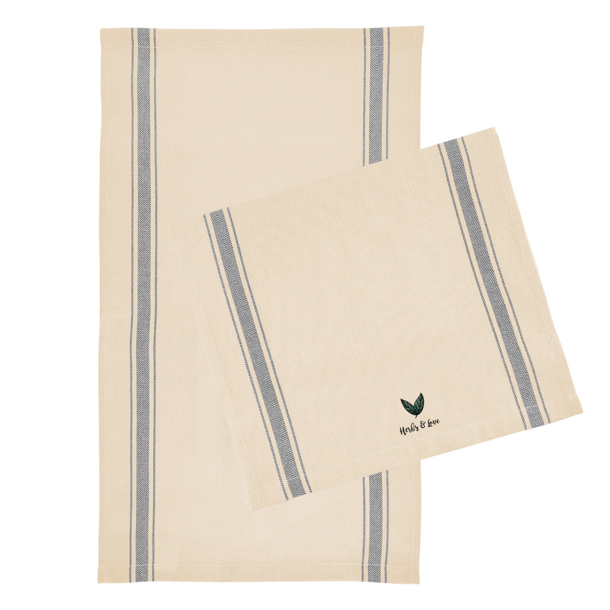 Striped Tea Towel in Cotton Embroidery - Gray - Embroidery