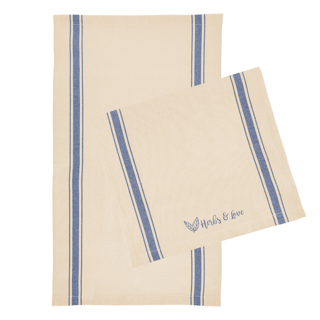 Striped Tea Towel in Cotton Embroidery - Navy - Silk Screen