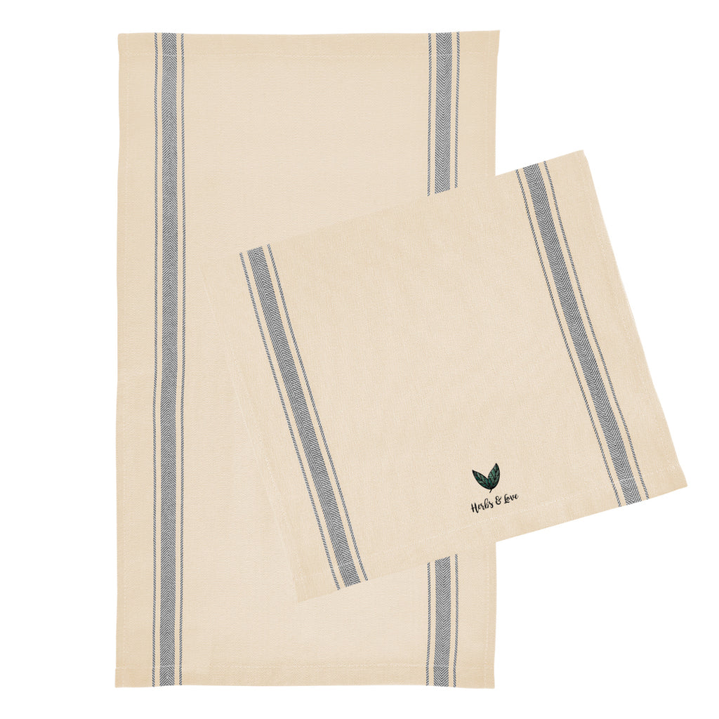 Striped Tea Towel in Cotton - Gray - Embroidery