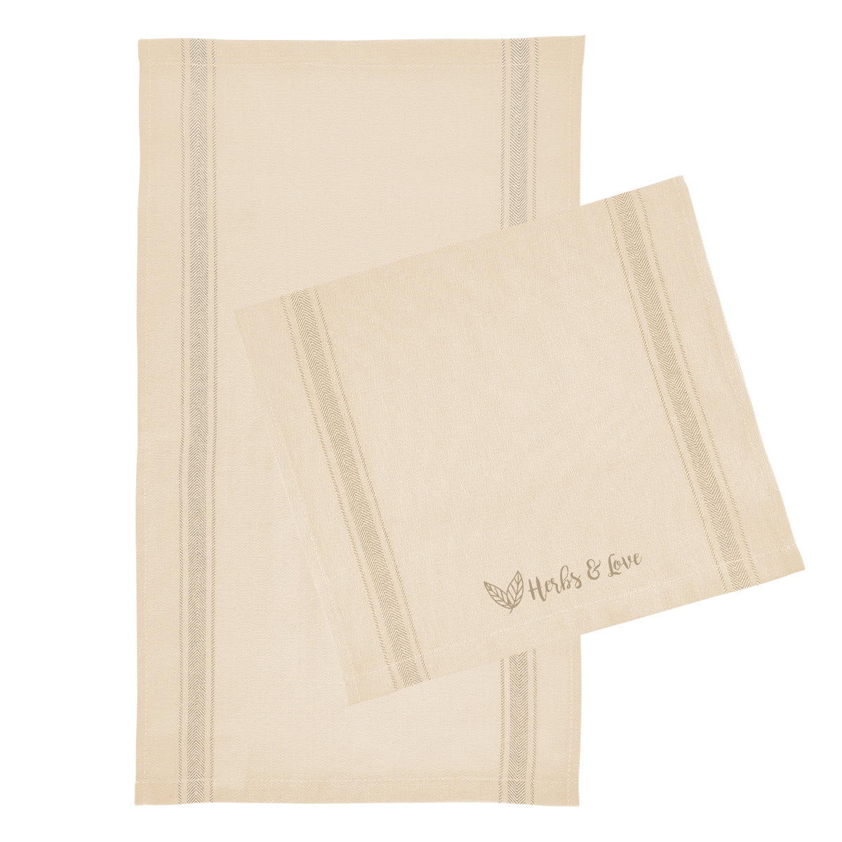 Striped Tea Towel in Cotton - Natural with Beige - Silk Screen