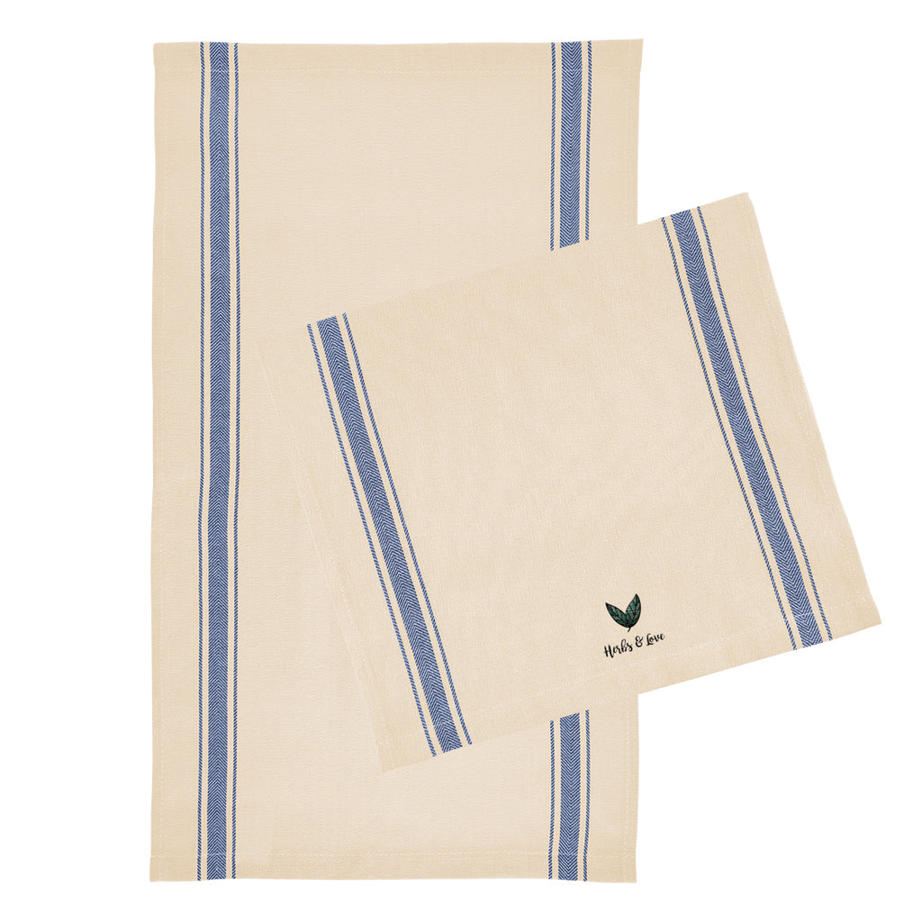 Striped Tea Towel in Cotton - Navy - Embroidery