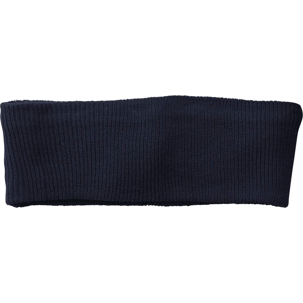 Succinct Rib Knit Headband and Neck Warmer Embroidery - Navy - Front Flat 2