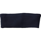 Succinct Rib Knit Headband and Neck Warmer Embroidery - Navy - Front Flat 2