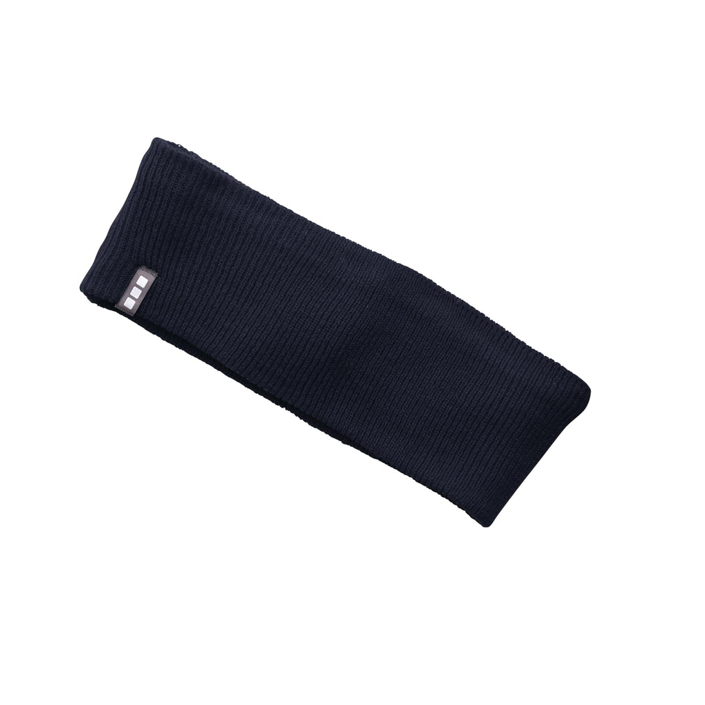 Succinct Rib Knit Headband and Neck Warmer Embroidery - Navy - Front Flat