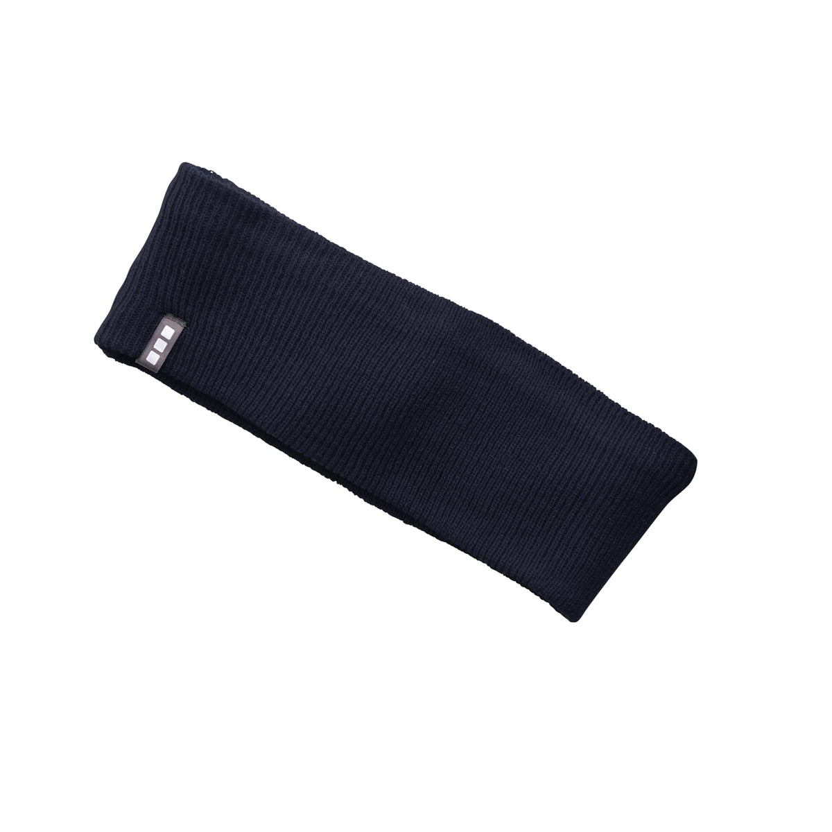 Succinct Rib Knit Headband and Neck Warmer Embroidery - Navy - Front Flat