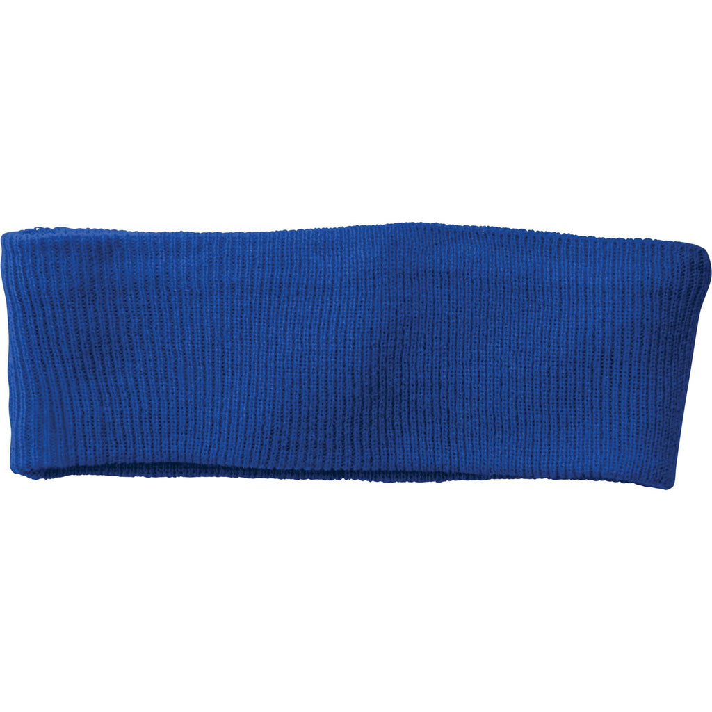 Succinct Rib Knit Headband and Neck Warmer Embroidery - New Royal - Front Flat 2