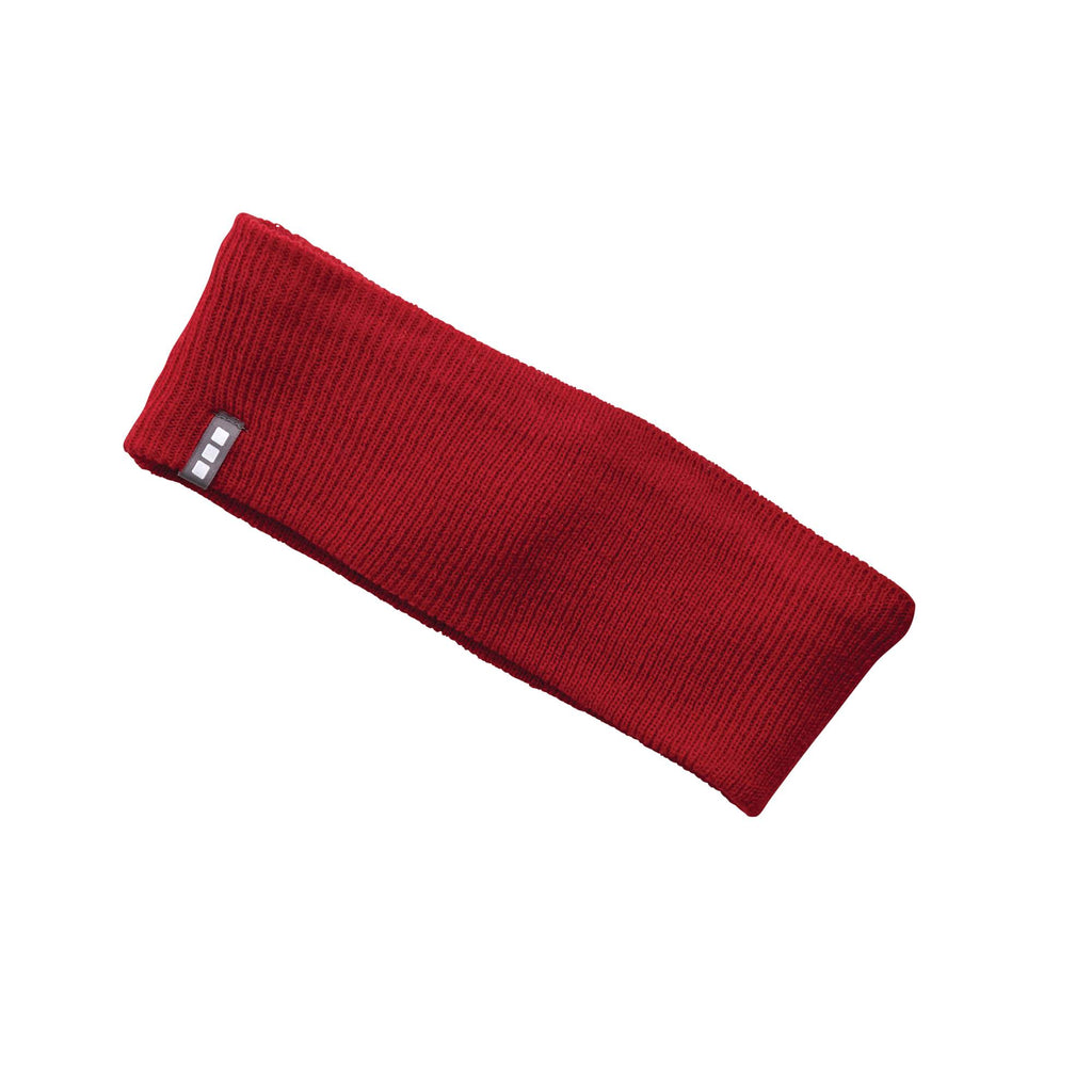 Succinct Rib Knit Headband and Neck Warmer Embroidery - Team Red - Front Flat
