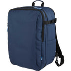 Suitcase-Style Travel Backpack in Recycled PET Embroidery - Navy - Left Angle