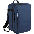 Suitcase-Style Travel Backpack in Recycled PET Embroidery - Navy - Right Angle