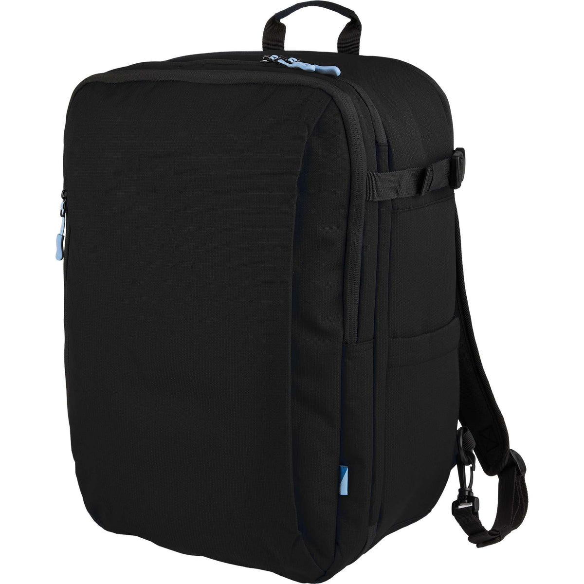 Suitcase-Style Travel Backpack in Recycled PET Transfer - Black - Left Angle