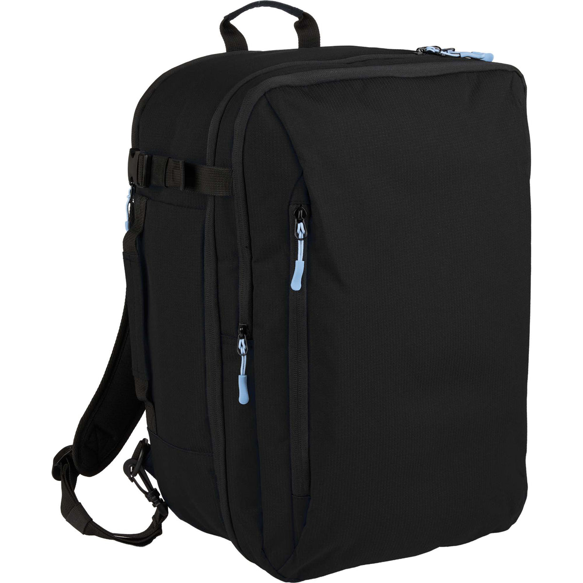 Suitcase-Style Travel Backpack in Recycled PET Transfer - Black - Right Angle