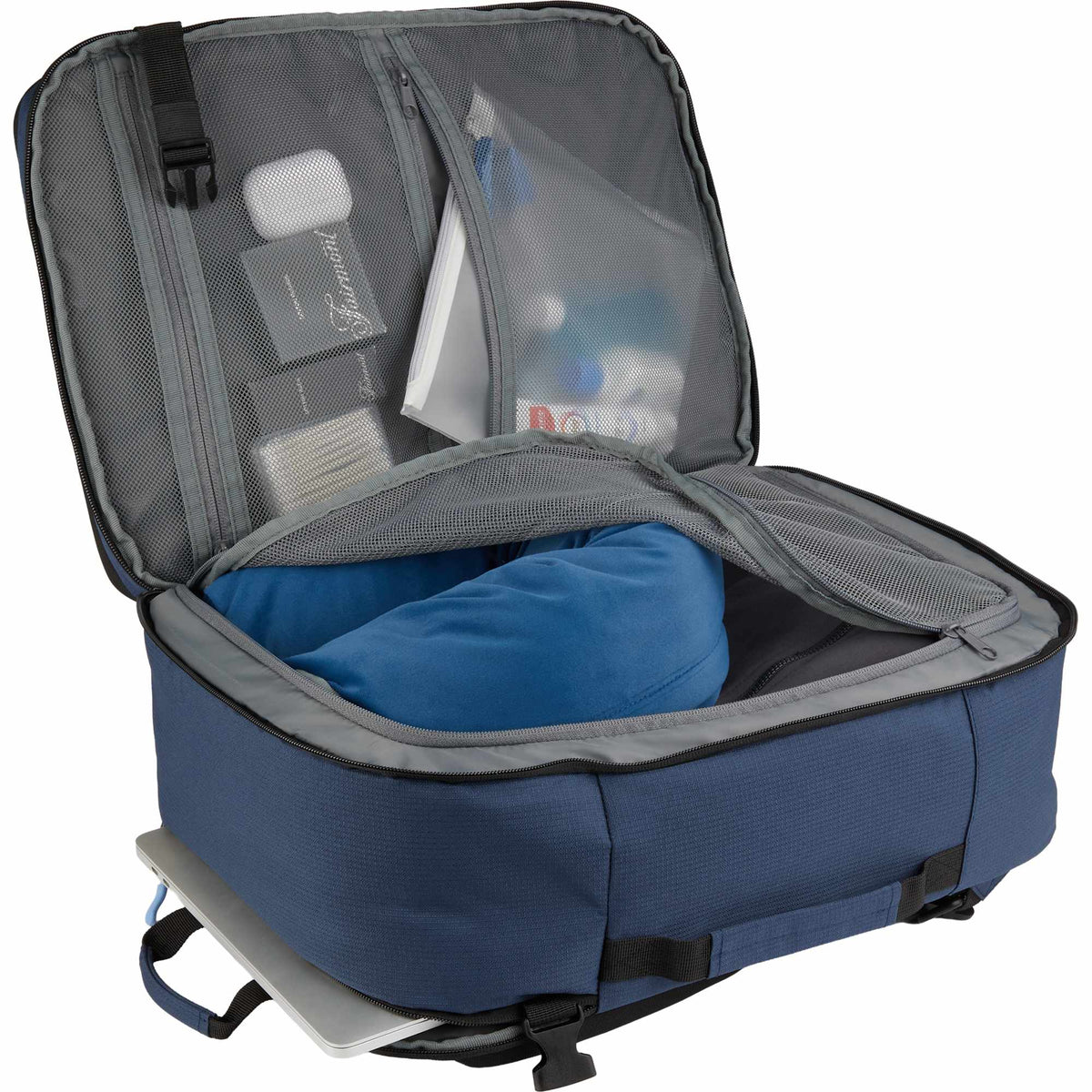 Suitcase-Style Travel Backpack in Recycled PET Transfer - Navy - Detail 4