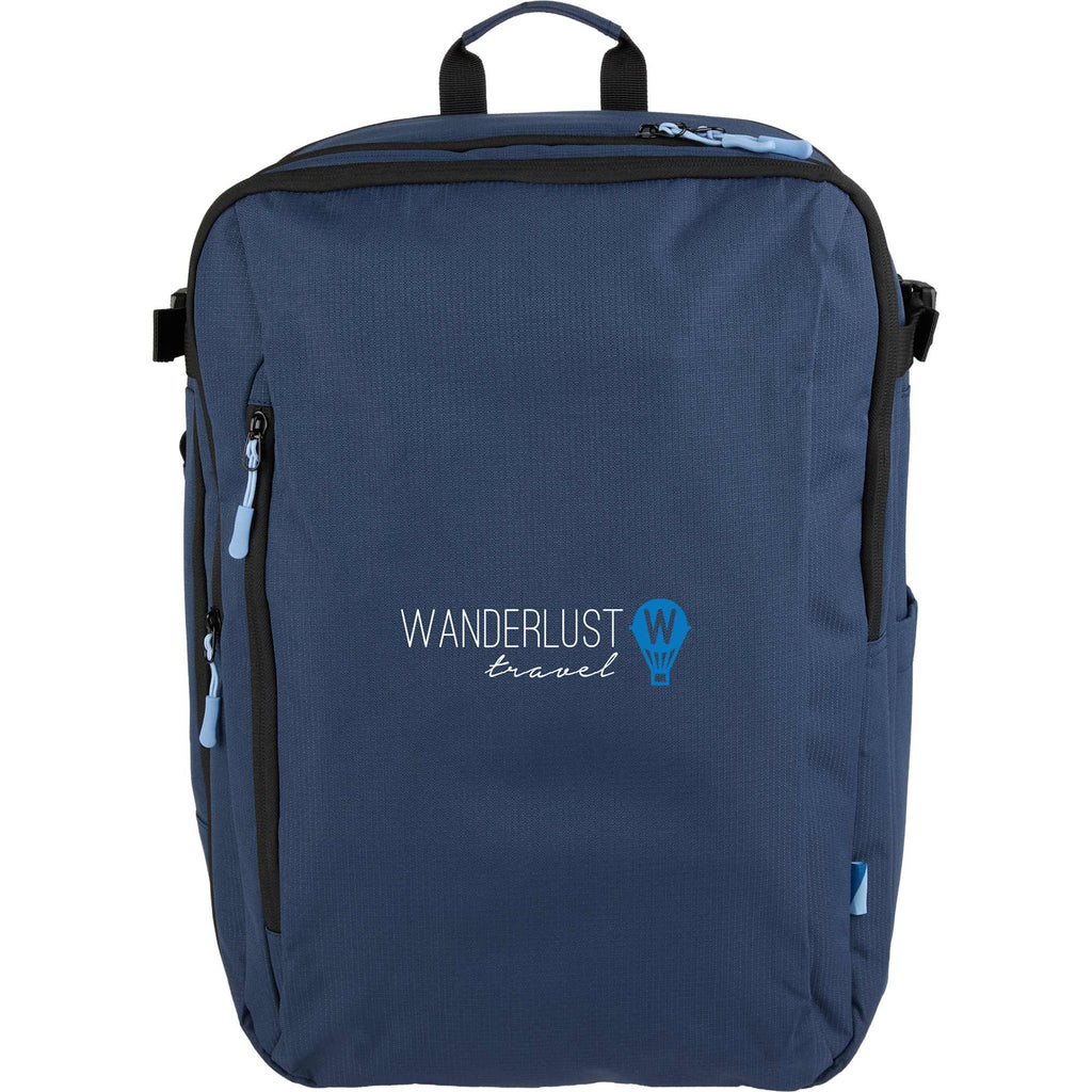 Suitcase-Style Travel Backpack in Recycled PET Transfer - Navy - Front