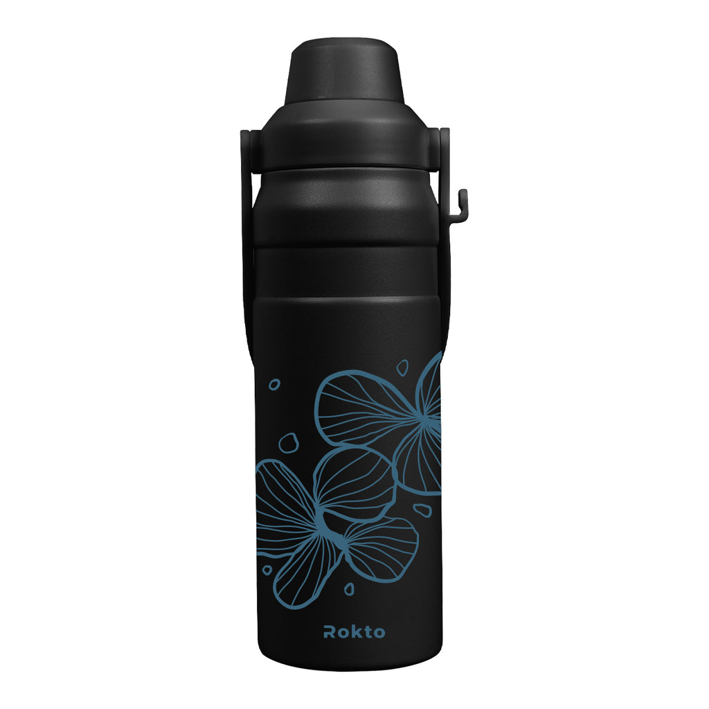 Summit Sip Recycled Stainless Steel Bottle with Carry Handle, 24 oz - Black - Silk Screen