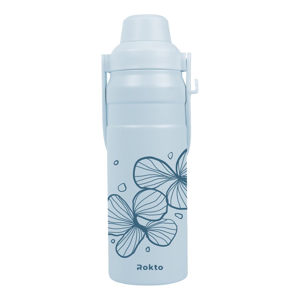 Summit Sip Recycled Stainless Steel Bottle with Carry Handle, 24 oz - Light Blue - Silk Screen