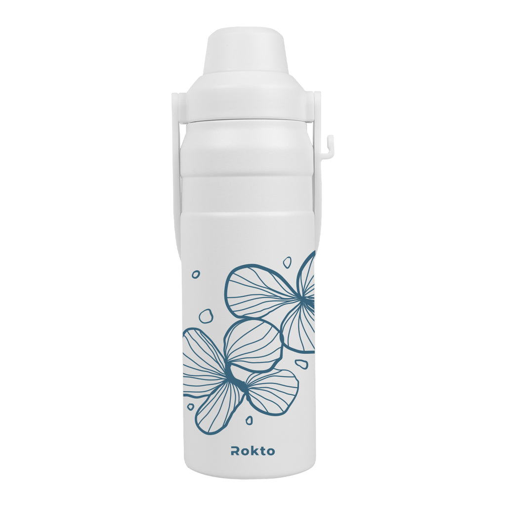 Summit Sip Recycled Stainless Steel Bottle with Carry Handle, 24 oz - White - Silk Screen