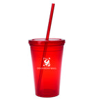 Sunsplash Double Wall Tumbler, 16 oz - Red - Silk Screen