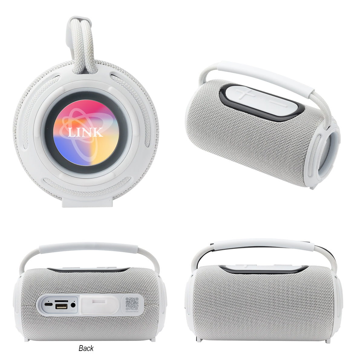 Super Bass Speaker with Carry Handle - White with Gray - White_Label_4CP