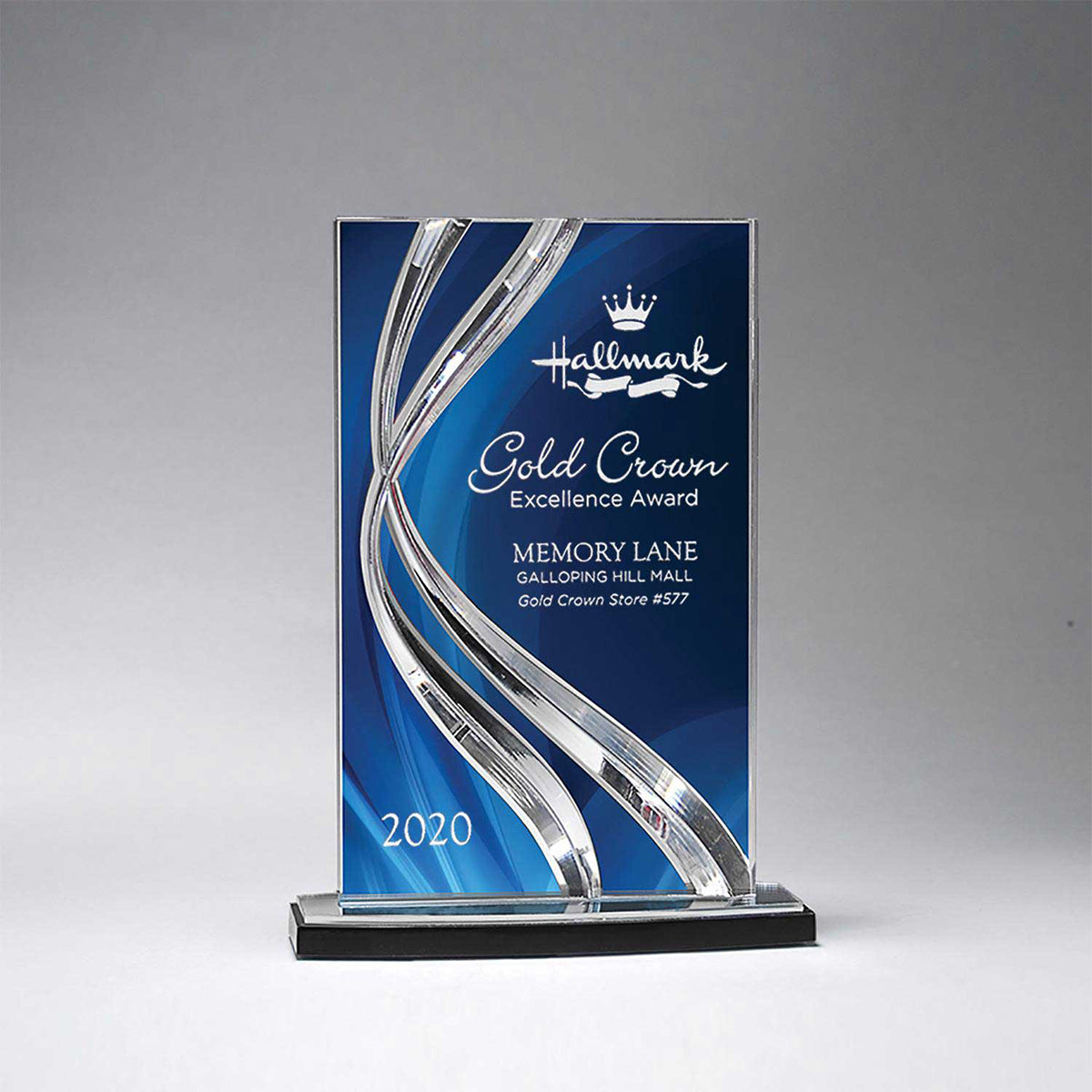 Sweeping Ribbon Award, Medium - Clear with Blue