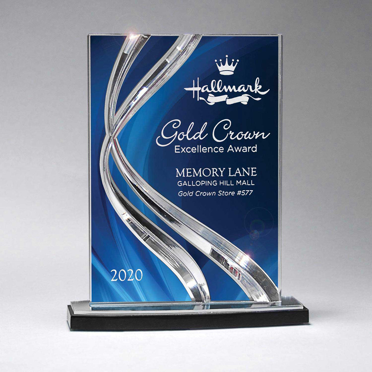 Sweeping Ribbon Award, Small - Clear with Blue